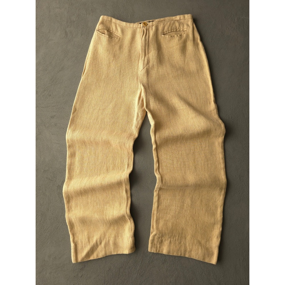 Vintage 90s Philippe Adec Beige Wide Leg Linen Trousers Size 38